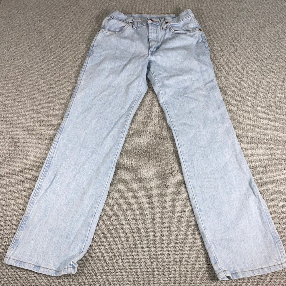 Wrangler Cowboy Cut Jeans Mens 28x30 Light Wash Blue Denim Straight Leg 13MWZ